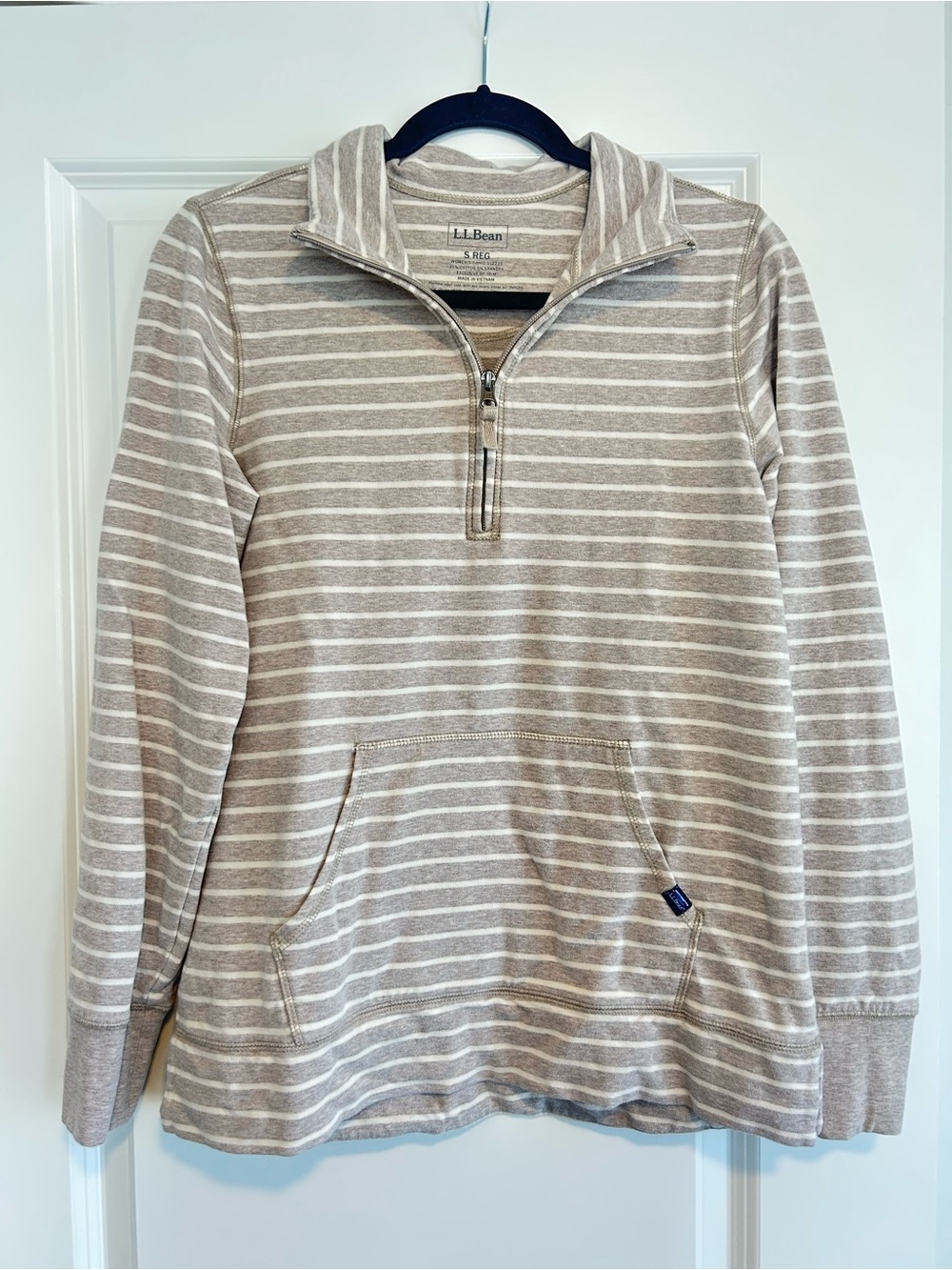 L.L. Bean Women's Ultrasoft Sweats Quarter-Zip Pullover Stripe Sweater